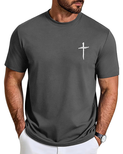 Aiyino Mens Cotton Christian Cross Graphic T Shirt Minimal Faith Casual Crew Neck Tee for Church