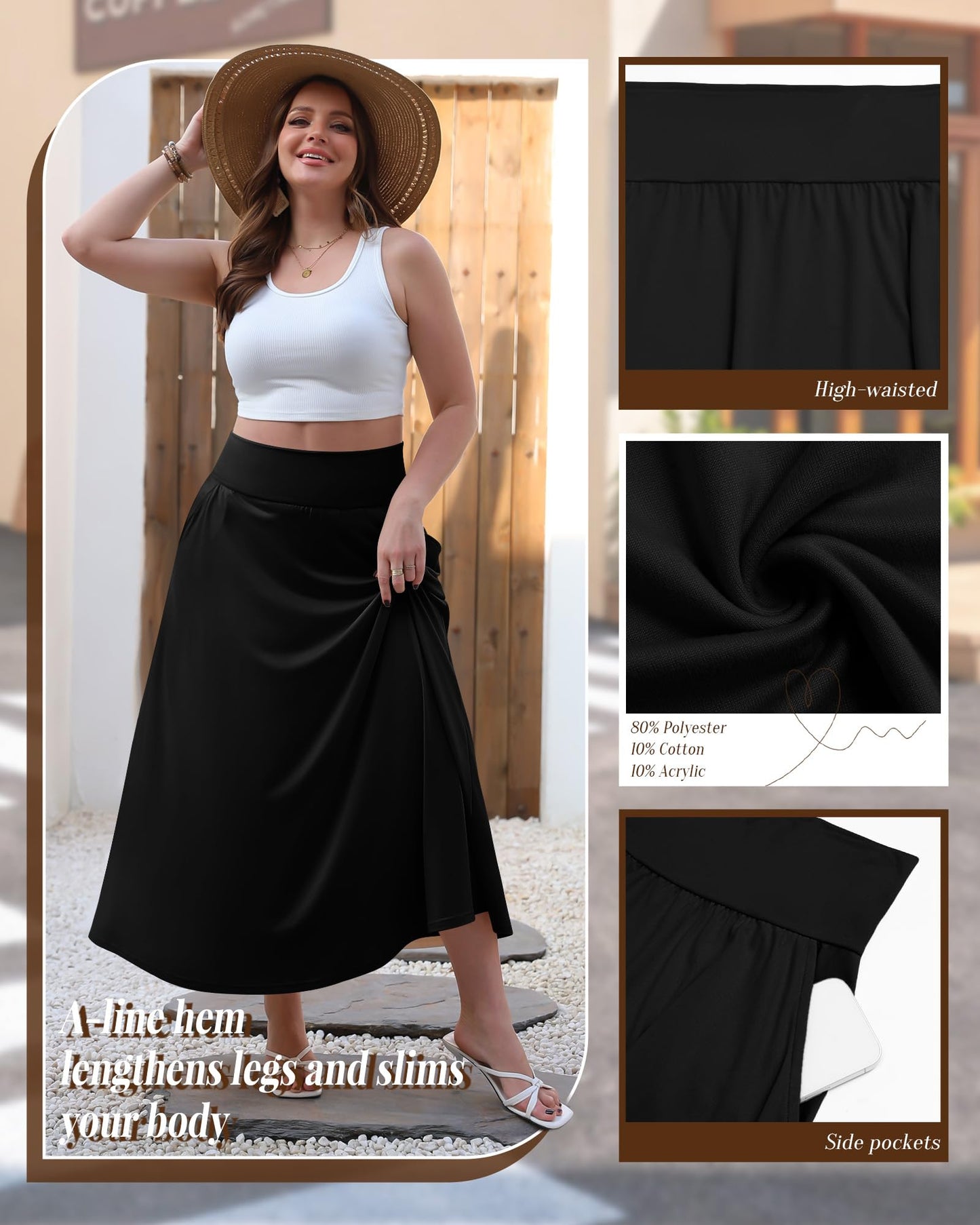Plus Size Maxi Skirt for Curvy Women Pockets 2026 Ankle Length High Waisted Pleated Flowy a Line Summer Long Skirt