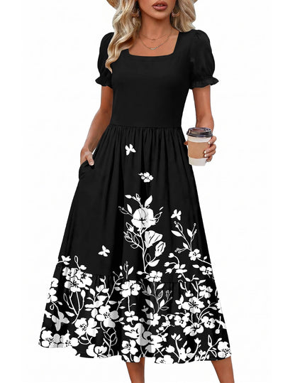 Zeagoo Summer Dresses for Women Flowy Casual Midi Dress Short Sleeve Tiered Dress Beach Vacation Sundresses with Pockets