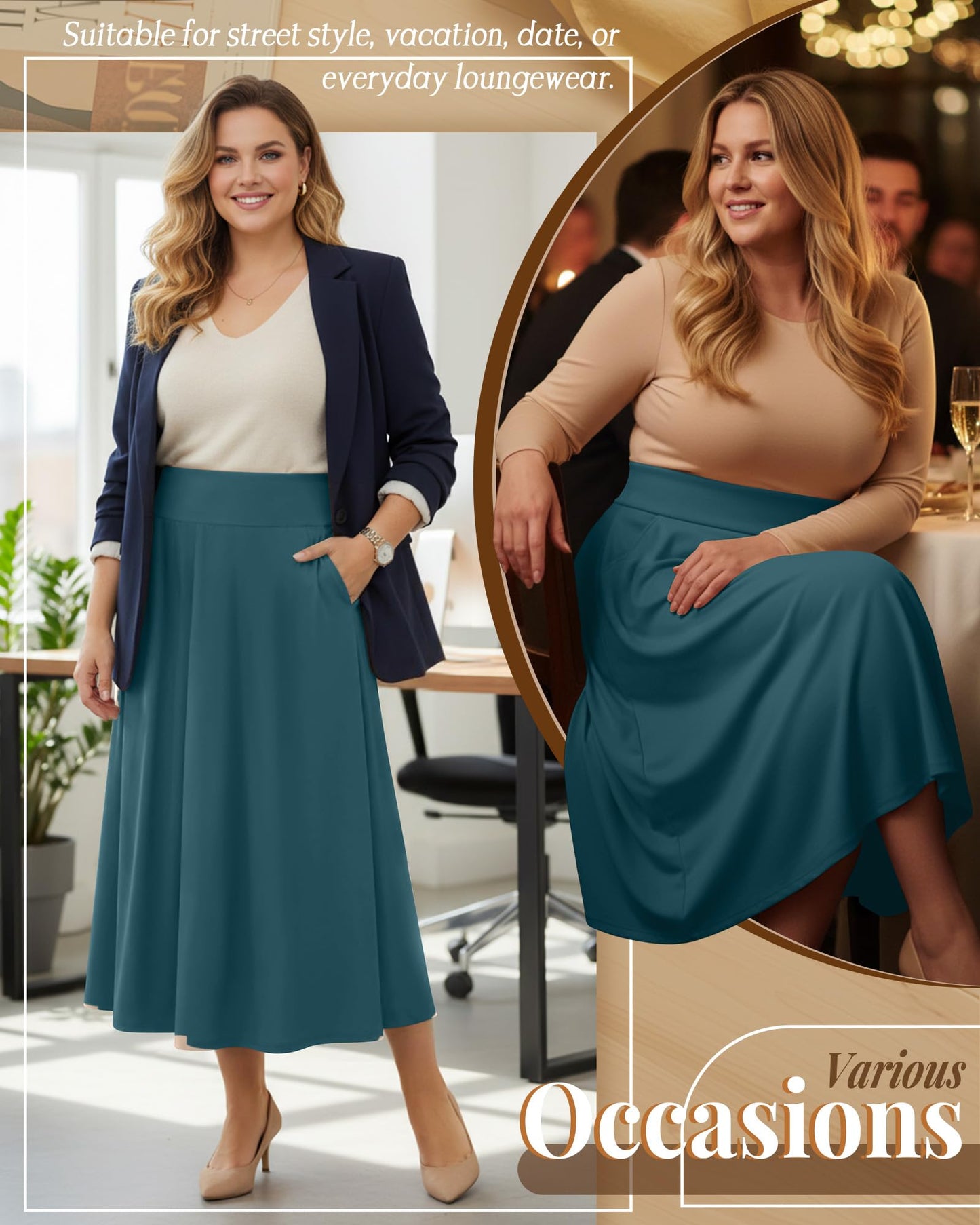 Plus Size Maxi Skirt for Curvy Women Pockets 2026 Ankle Length High Waisted Pleated Flowy a Line Summer Long Skirt