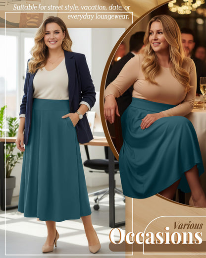 Plus Size Maxi Skirt for Curvy Women Pockets 2026 Ankle Length High Waisted Pleated Flowy a Line Summer Long Skirt