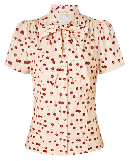 Belle Poque Summer Short Sleeve Office Button Down Blouse Stripe Shirt Tops with Bow Tie BP573