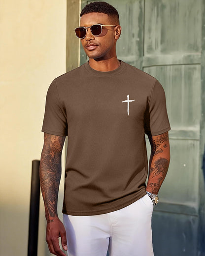Aiyino Mens Cotton Christian Cross Graphic T Shirt Minimal Faith Casual Crew Neck Tee for Church