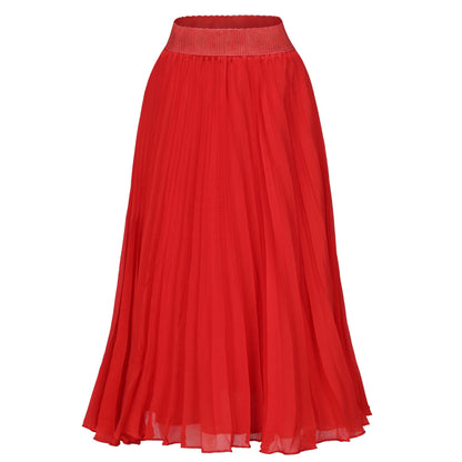Womens Chiffon High Waist Skirt Pleated A-Line Swing Elastic Shirring Midi Length