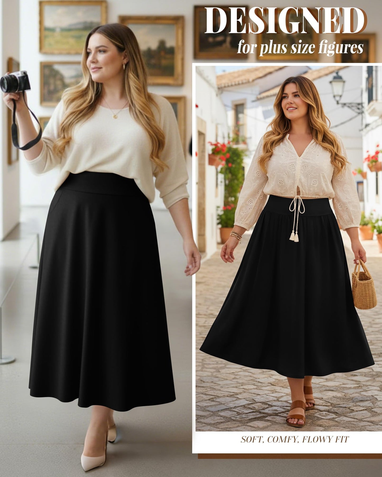 Plus Size Maxi Skirt for Curvy Women Pockets 2026 Ankle Length High Waisted Pleated Flowy a Line Summer Long Skirt