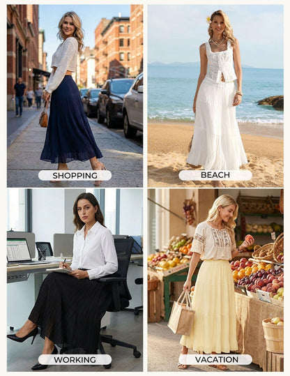 Kate Kasin 2026 Women's Chiffon Maxi Skirt, High Waist Pleated Skirts, Summer Flowy Long Skirts with Underskirt