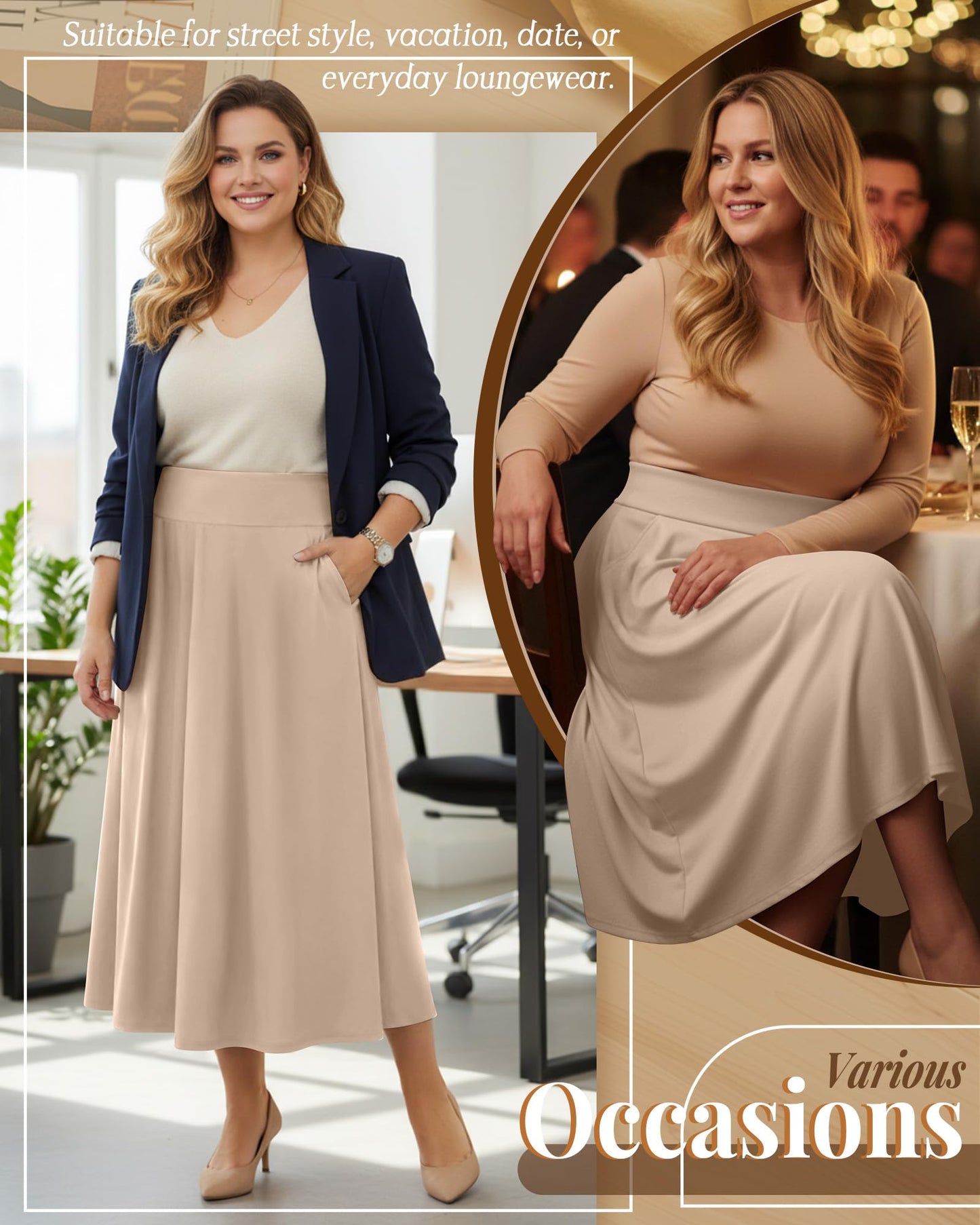 Plus Size Maxi Skirt for Curvy Women Pockets 2026 Ankle Length High Waisted Pleated Flowy a Line Summer Long Skirt