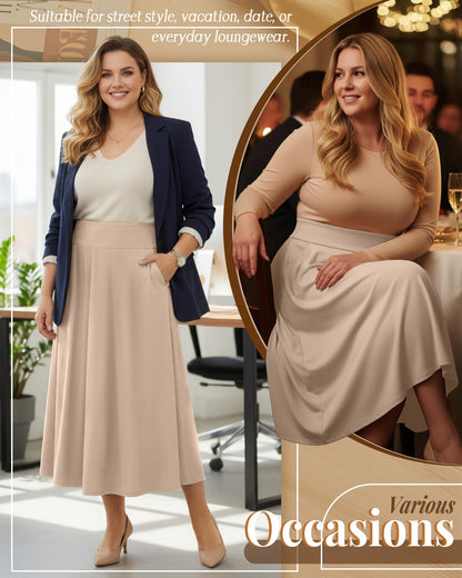 Plus Size Maxi Skirt for Curvy Women Pockets 2026 Ankle Length High Waisted Pleated Flowy a Line Summer Long Skirt