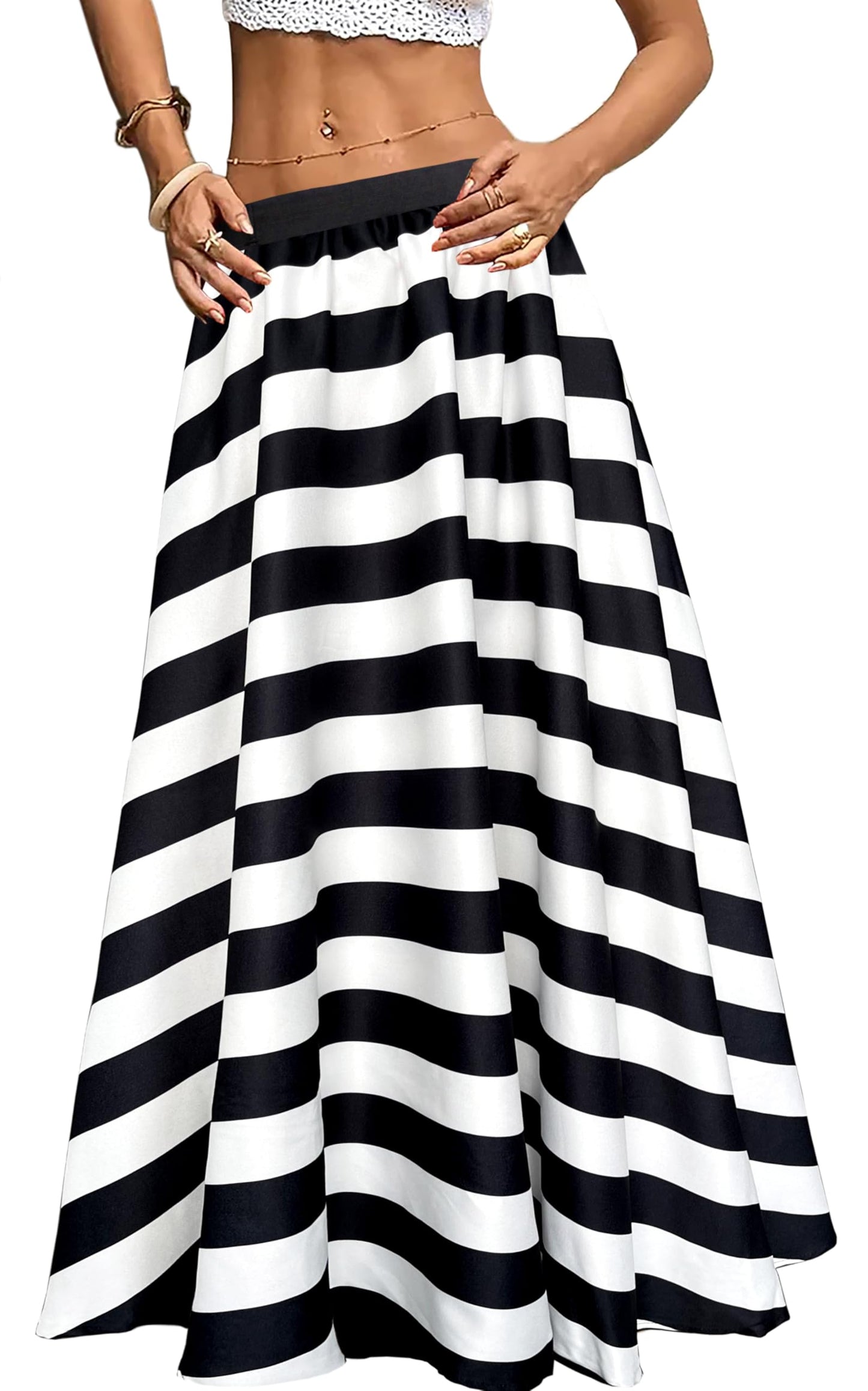 Women's Chiffon Stripe Maxi Skirt High Waist Mopping Floor Skirts