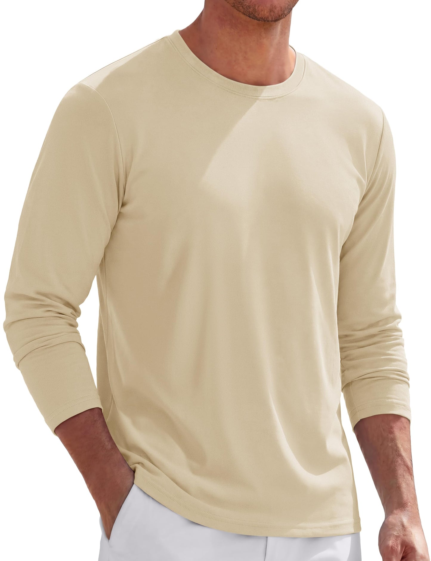 TACVASEN Long Sleeve Shirts for Men Cotton Soft Crew-Neck Moisture Wicking Mens Undershirt Comfort Solid Basic T Shirt