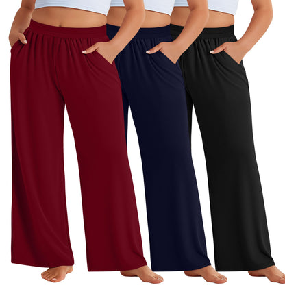 Evervibe 3 Pack Women Plus Size Wide Leg Pants Loose Fit Palazzo Lounge Yoga Sweatpants High Waist Casual Pajamas Pants