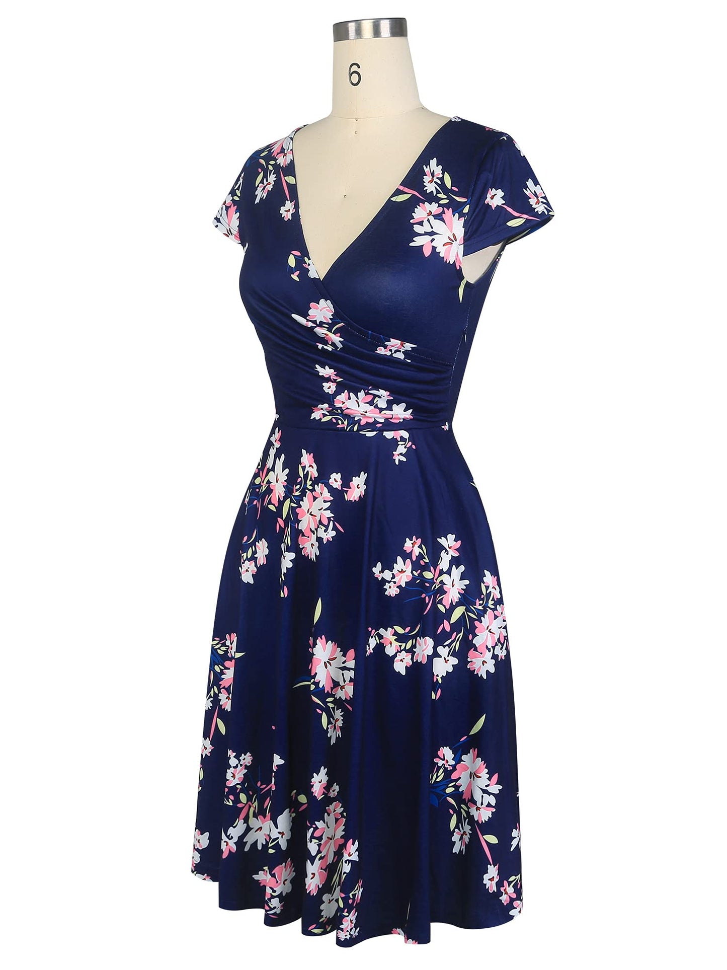 oxiuly Women's Vintage Dot V-Neck Cap Sleeve Casual Pockets Swing Tea Dress OX296