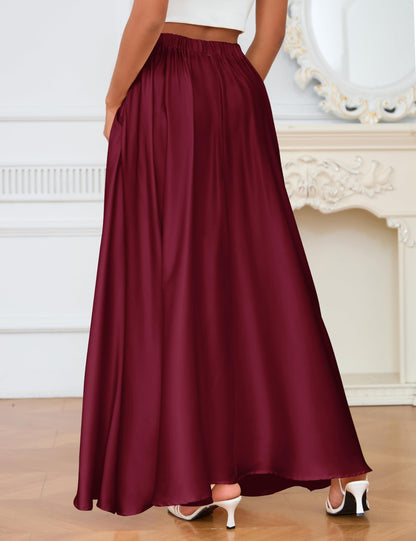 MAKABO Maxi Satin Skirts for Womens High Waisted Flowy Long A line Skirt Trendy for Office Holiday Party
