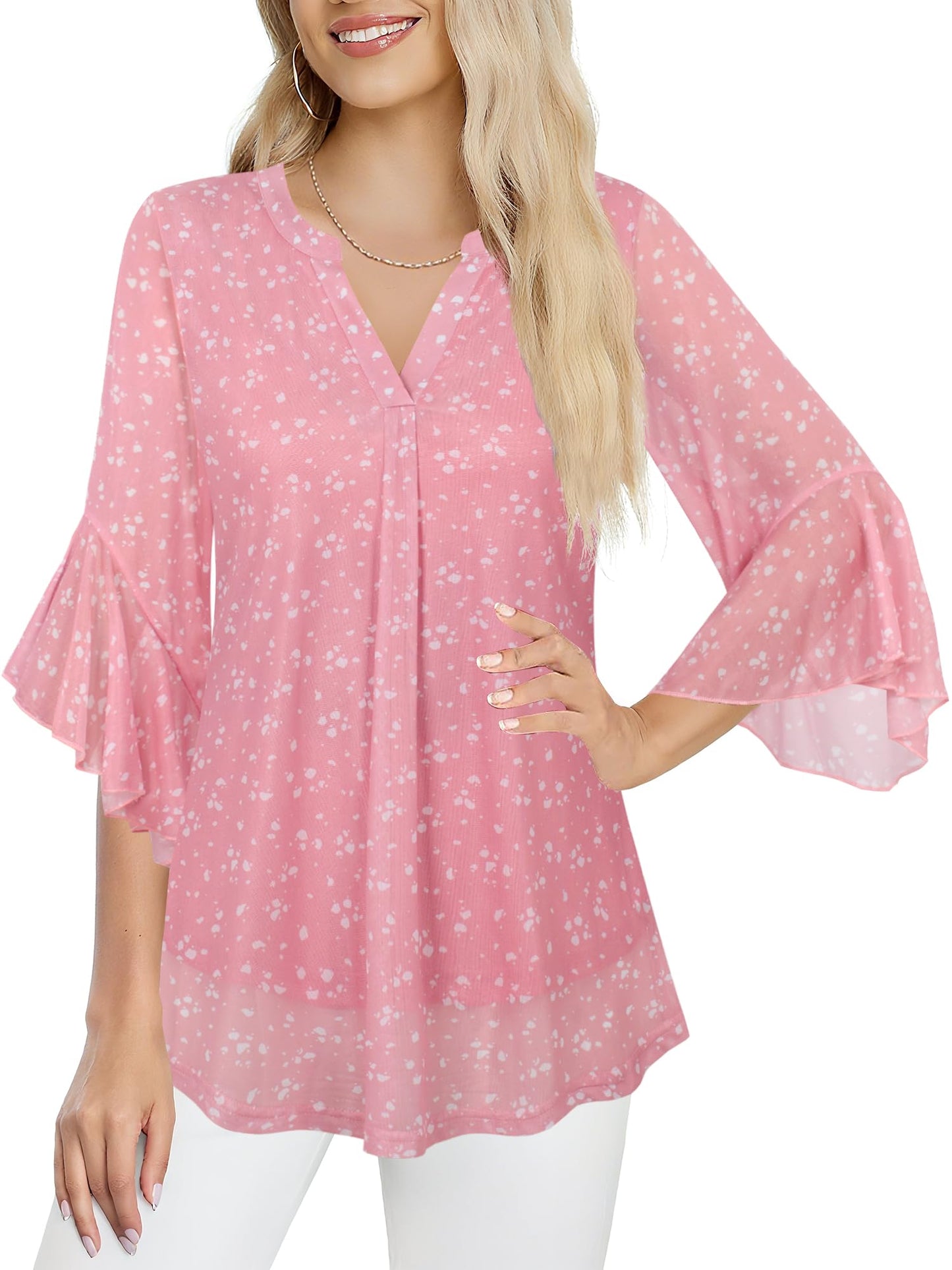 Ninedaily Womens Sparkly Tops 3/4 Sleeve Dressy Casual Sequin Blouses Double Layers Loose V Neck Shirt