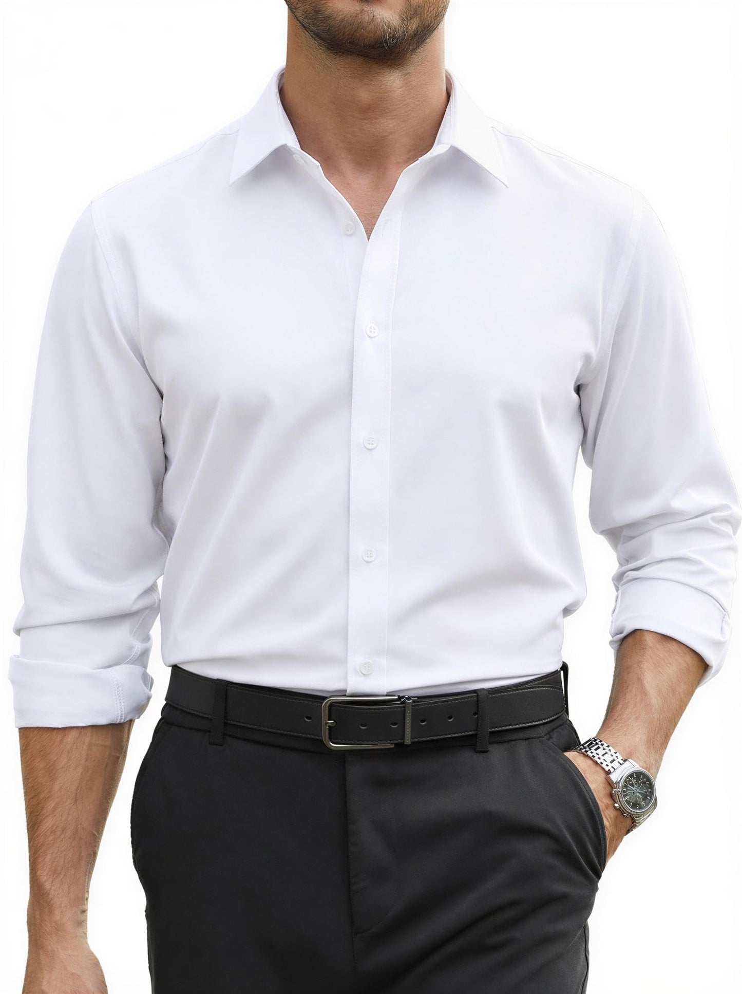 COOFANDY Mens Stretch Dress Shirts Long Sleeve Button Down Shirt Regular Fit Formal Business Wedding Shirts