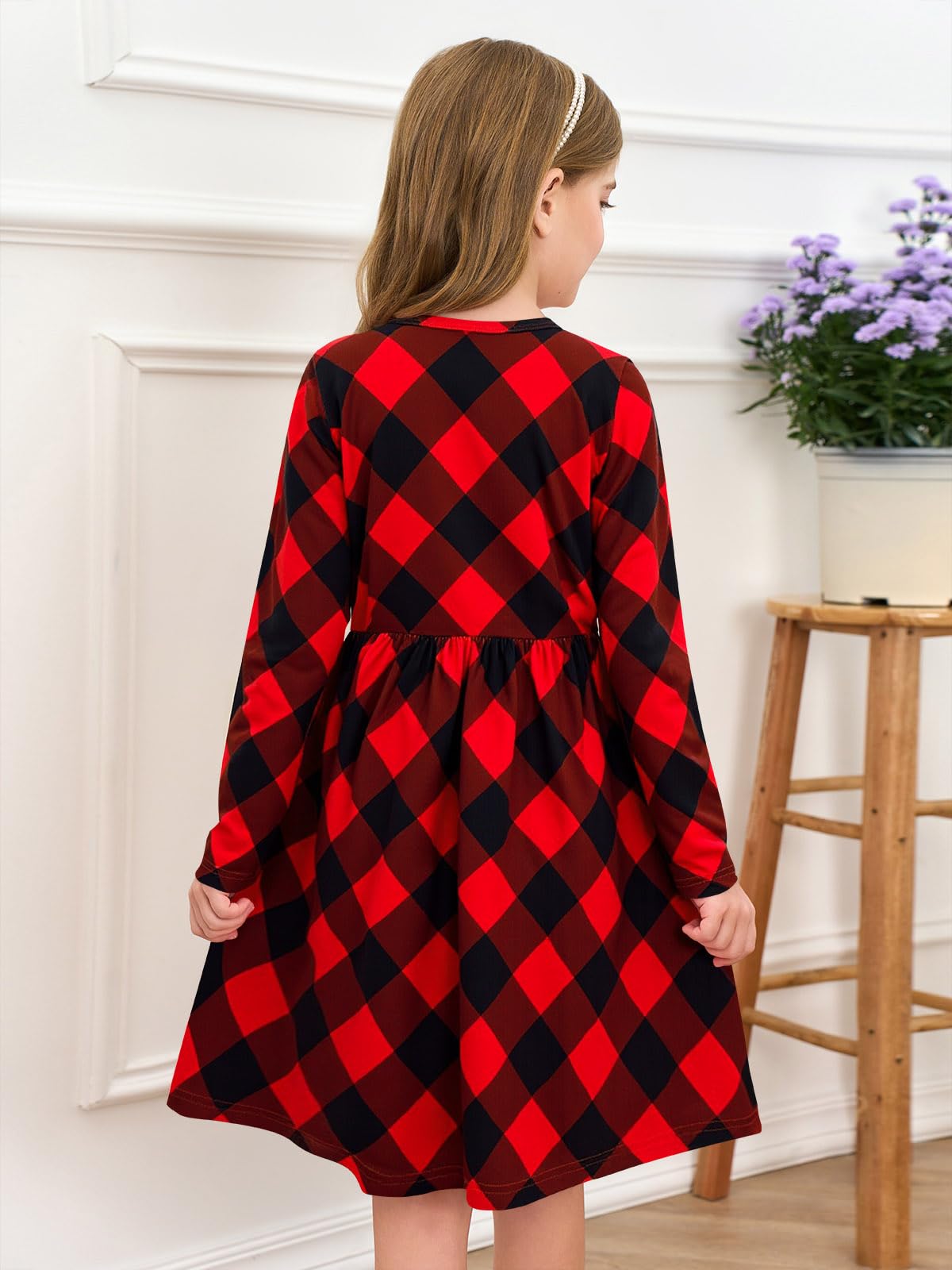 Girls Dresses Kids Button Down Midi Long Sleeve Casual A Line Dress with Pockets 4-14 Years