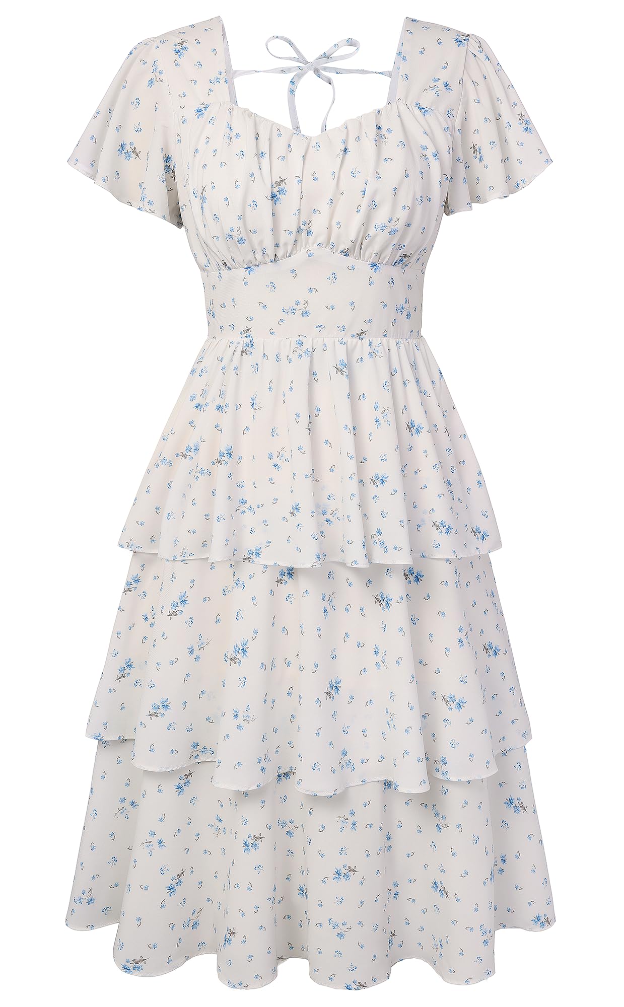 Belle Poque Women's Vintage Square Neck Dress 2026 Summer Short Sleeve Layered Tiered Ruffle A-line Swing Midi Dress