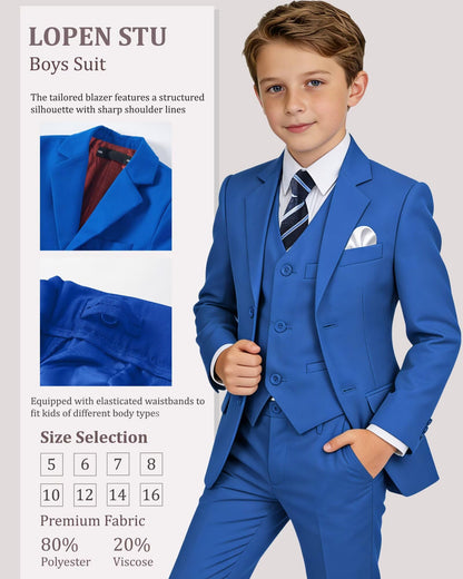 Boys' Suit Kids Formal Tuxedo Suits Set for Boys 6 Piece Dress Clothes Easter Wedding Outfit with Tie Pocket Square