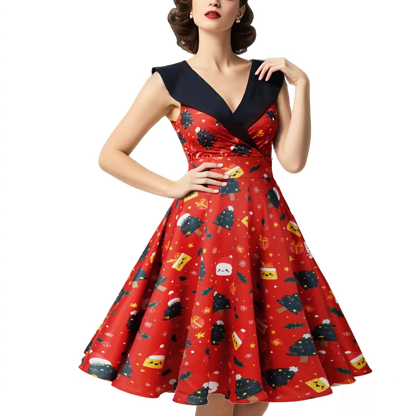 HIGAKI Women's 1950s Dress Tea Party V-Neck Sleeveless Dress