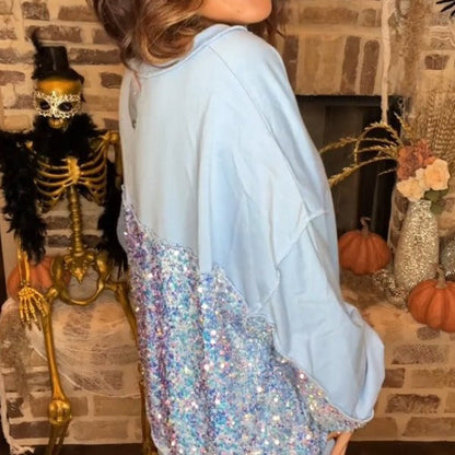 Winter New Loose Sequins Patchwork Sweater