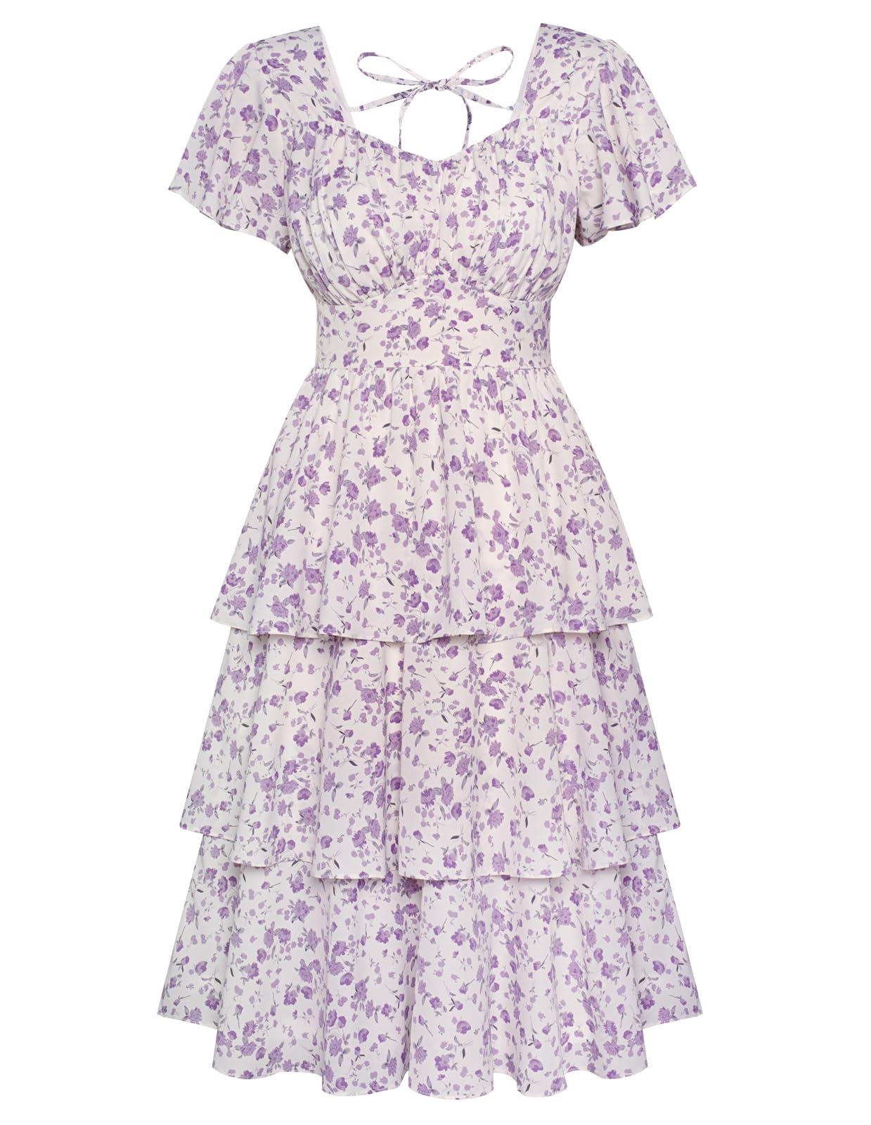 Belle Poque Women's Vintage Square Neck Dress 2026 Summer Short Sleeve Layered Tiered Ruffle A-line Swing Midi Dress