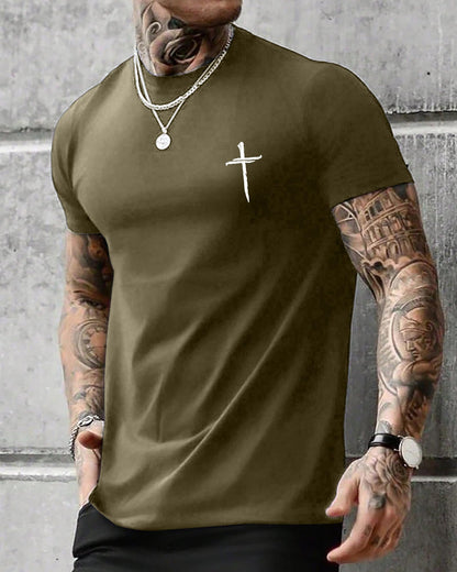 Aiyino Mens Cotton Christian Cross Graphic T Shirt Minimal Faith Casual Crew Neck Tee for Church