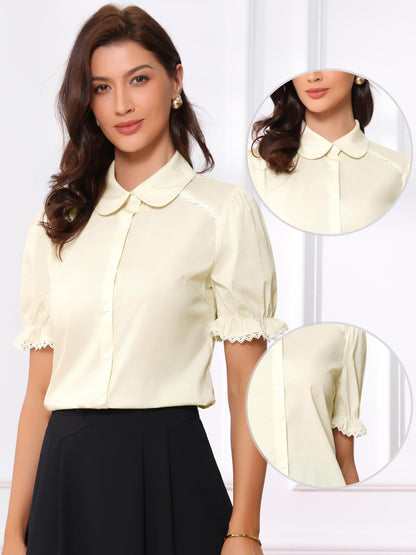 Allegra K Peter Pan Collar Shirt for Women Vintage Tops Puff Short Sleeve Button Down Retro Blouses 2026