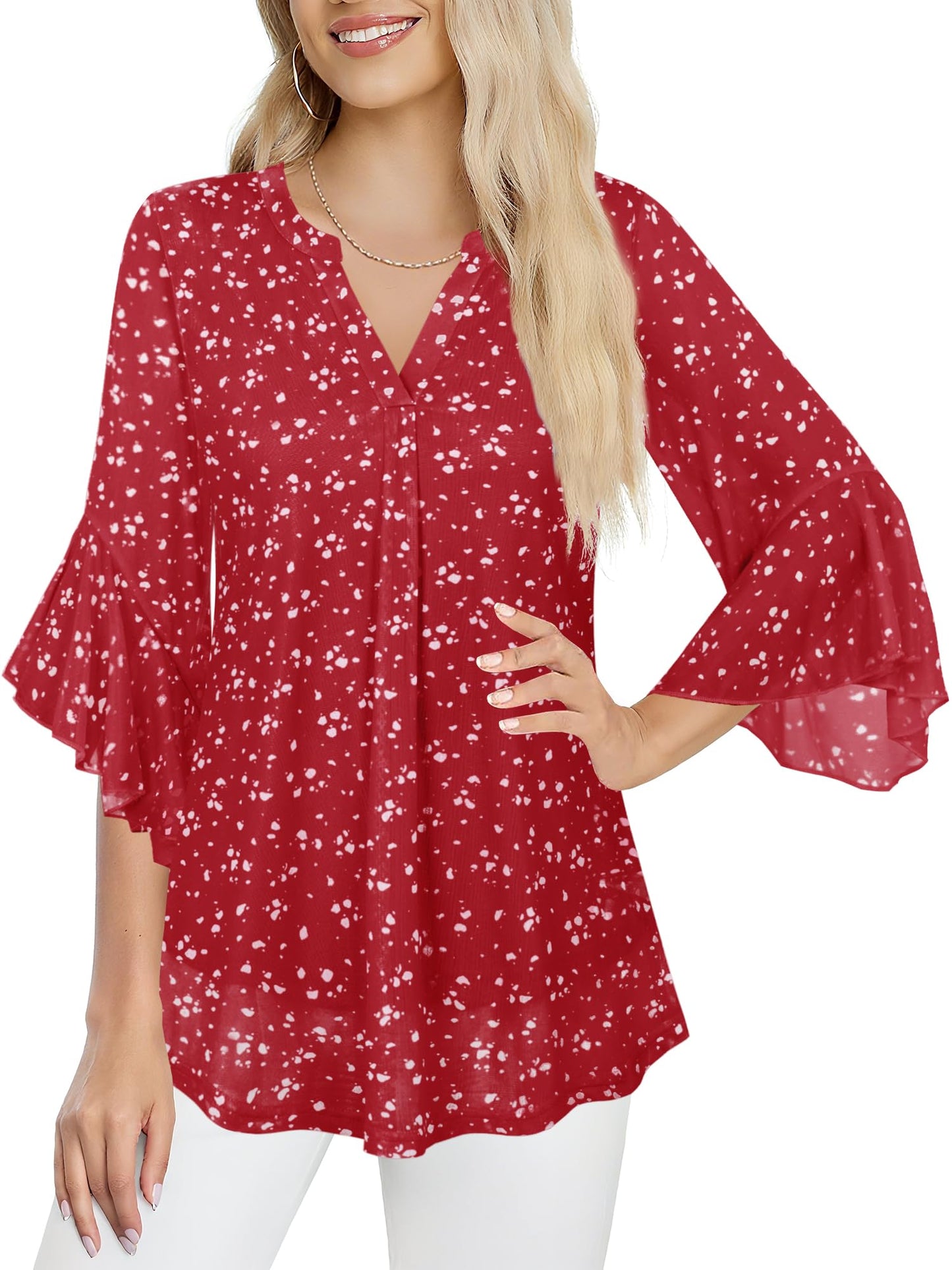 Ninedaily Womens Sparkly Tops 3/4 Sleeve Dressy Casual Sequin Blouses Double Layers Loose V Neck Shirt
