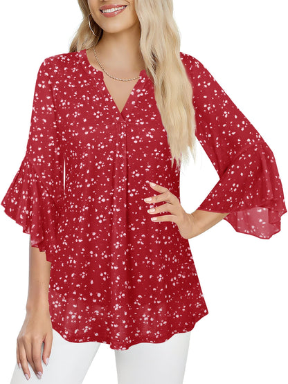 Ninedaily Womens Sparkly Tops 3/4 Sleeve Dressy Casual Sequin Blouses Double Layers Loose V Neck Shirt