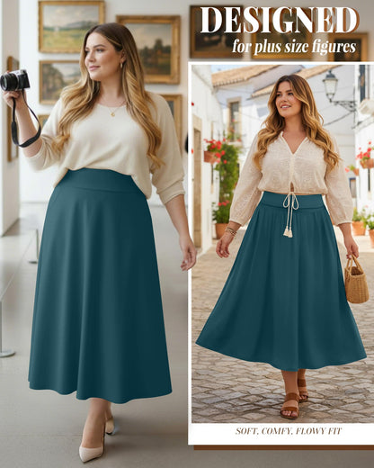 Plus Size Maxi Skirt for Curvy Women Pockets 2026 Ankle Length High Waisted Pleated Flowy a Line Summer Long Skirt