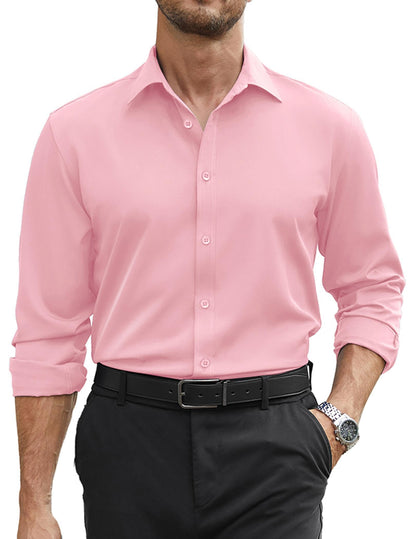 COOFANDY Mens Stretch Dress Shirts Long Sleeve Button Down Shirt Regular Fit Formal Business Wedding Shirts