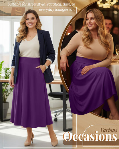 Plus Size Maxi Skirt for Curvy Women Pockets 2026 Ankle Length High Waisted Pleated Flowy a Line Summer Long Skirt
