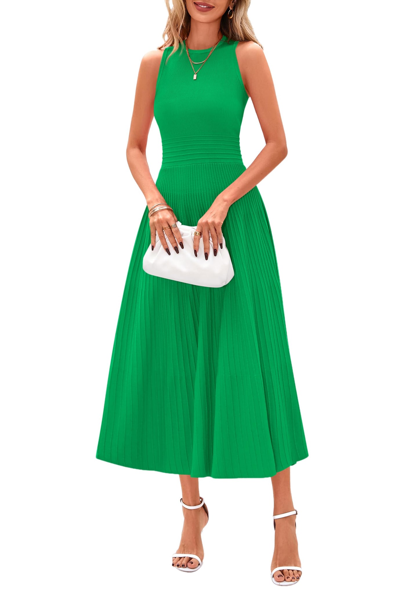 PRETTYGARDEN Spring Casual Dresses for Women 2026 Summer Business Work Midi Sleeveless A Line Pleated Cocktail Dress