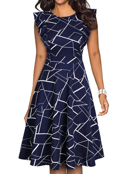 YATHON Women's Vintage Ruffle Floral Flared A Line Swing Casual Cocktail Party Dresses