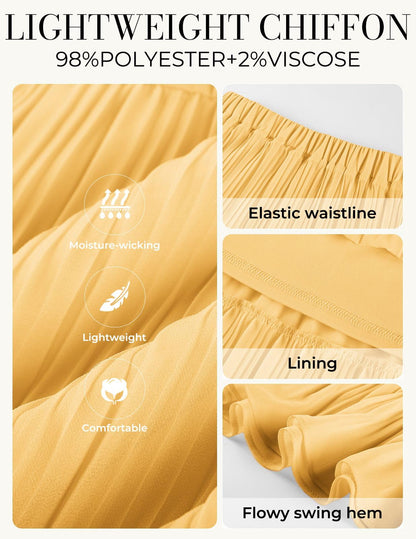 Kate Kasin 2026 Women's Chiffon Maxi Skirt, High Waist Pleated Skirts, Summer Flowy Long Skirts with Underskirt