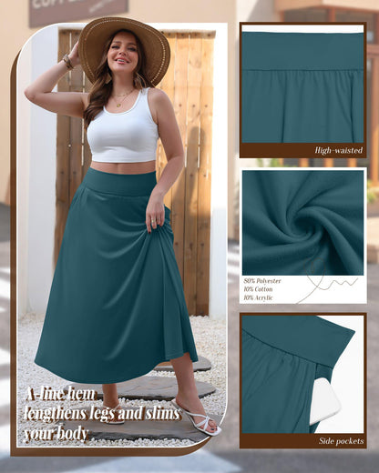 Plus Size Maxi Skirt for Curvy Women Pockets 2026 Ankle Length High Waisted Pleated Flowy a Line Summer Long Skirt