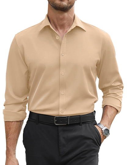 COOFANDY Mens Stretch Dress Shirts Long Sleeve Button Down Shirt Regular Fit Formal Business Wedding Shirts