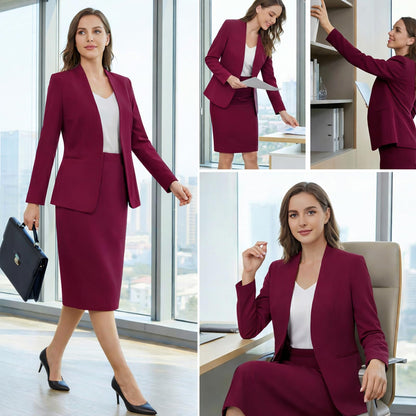 Women's 2 Piece Business Suit Skirt Set Collarless Blazer Jacket & Pencil Skirt Office Work Professional Outfits