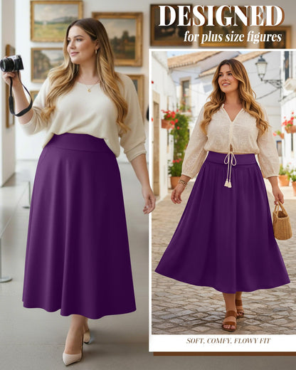 Plus Size Maxi Skirt for Curvy Women Pockets 2026 Ankle Length High Waisted Pleated Flowy a Line Summer Long Skirt