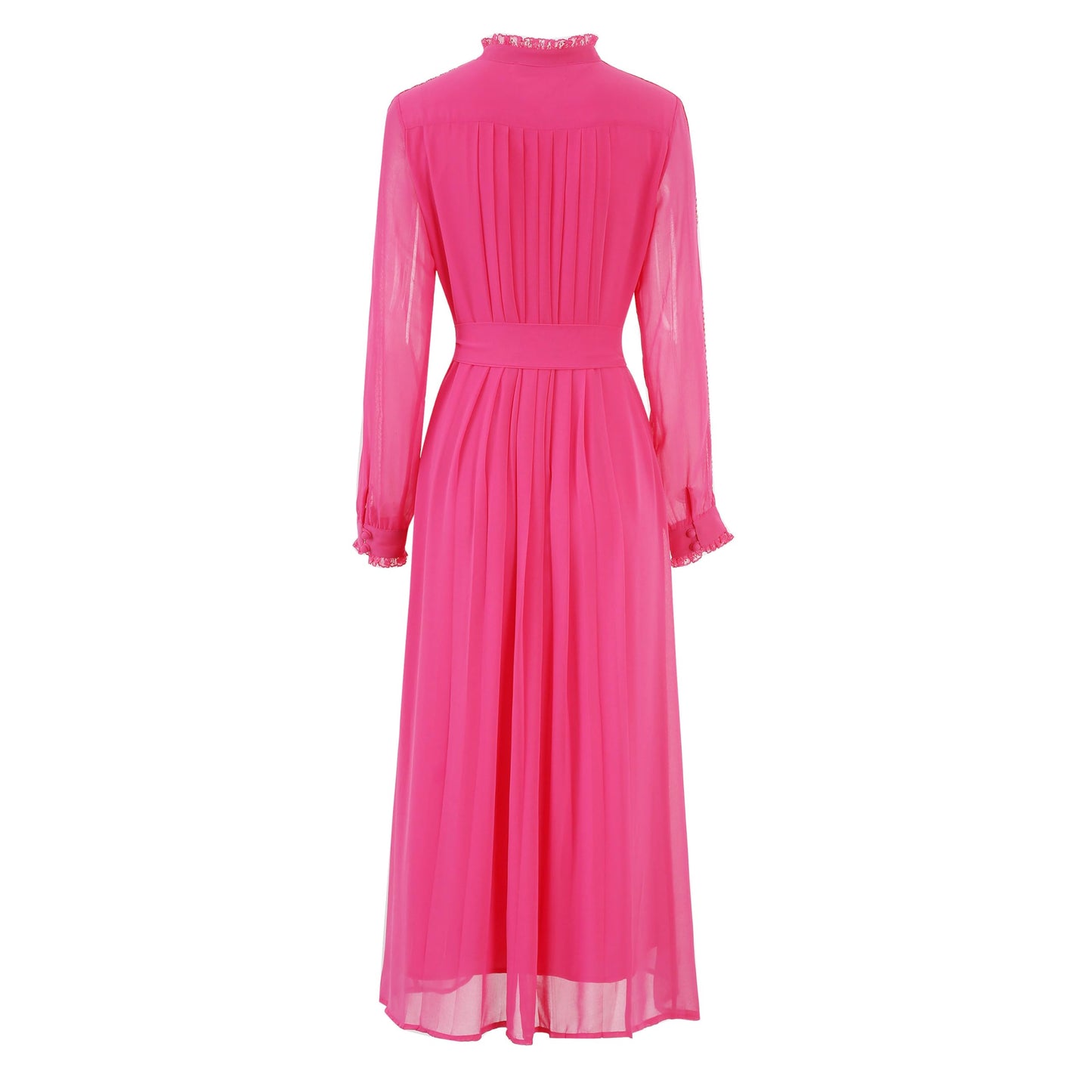 Women's 2026 Spring Fall Midi Dress with Belt Casual Long Sleeve Lace V Neck Pleated A Line Flowy Dresses for Work or Daily