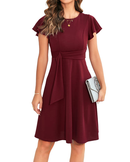 OWIN Womens 2026 Elegant Ruffle Sleeve Flared A Line Swing Casual Party Cocktail Dresses