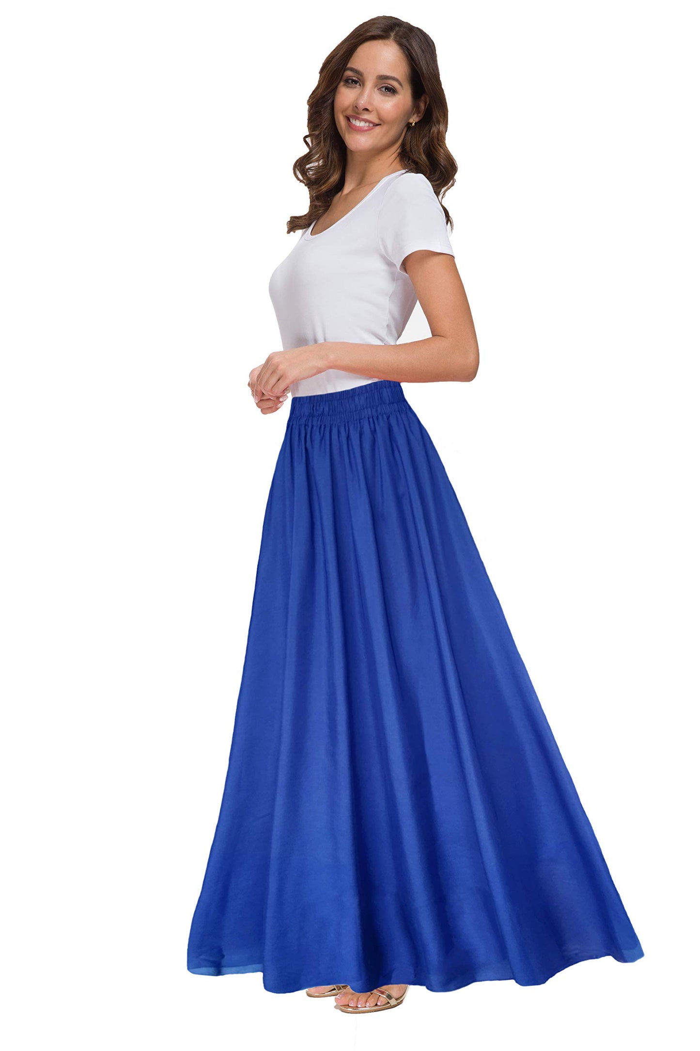 Womens Chiffon Retro Maxi Skirt Vintage Ankle-Length Skirts