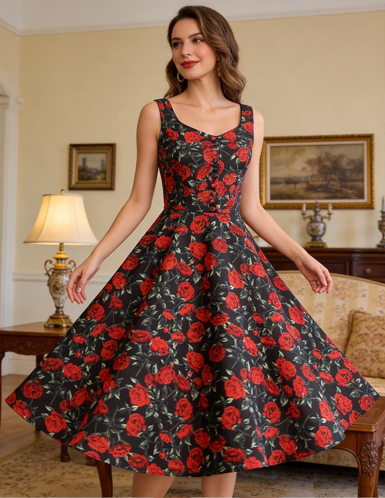 Belle Poque 1950s Vintage Dress for Women Sleeveless Homecoming Dresses Cocktail Party A-Line Summer Dress