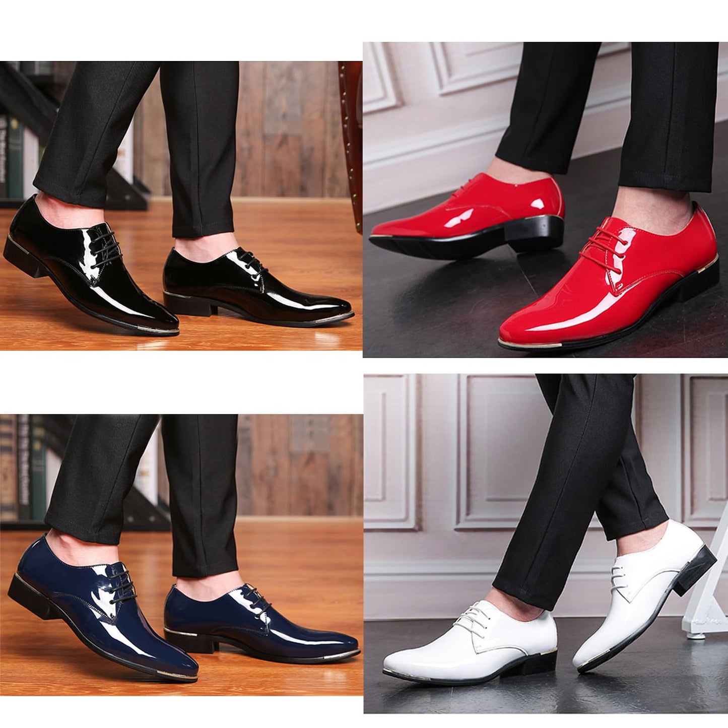 Men's Patent Leather Pointed Toe Derby Dress Shoes Classic Lace-Up Tuxedo Business Formal Oxford Shoes