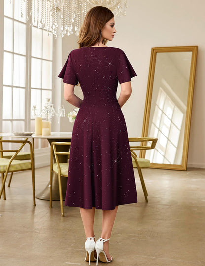 HomRain Vestidos de cóctel brillantes con purpurina para mujer, vestido de dama de honor para invitados de boda, vestido de graduación