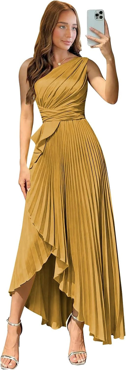 Satin One Shoulder Wedding Guest Dresses Long Asymmetrical Formal Prom Party Evening Gowns High Low 2026