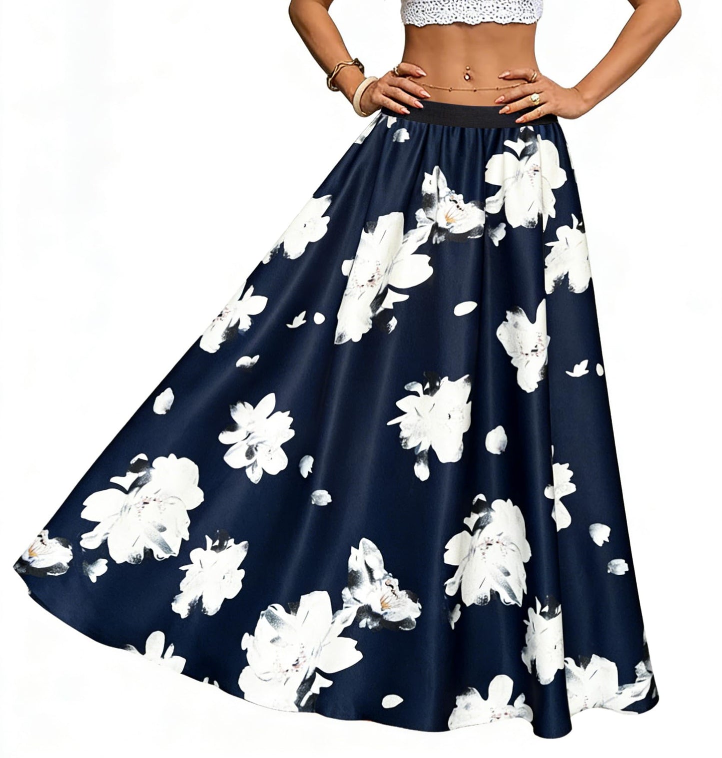 Women's Chiffon Stripe Maxi Skirt High Waist Mopping Floor Skirts