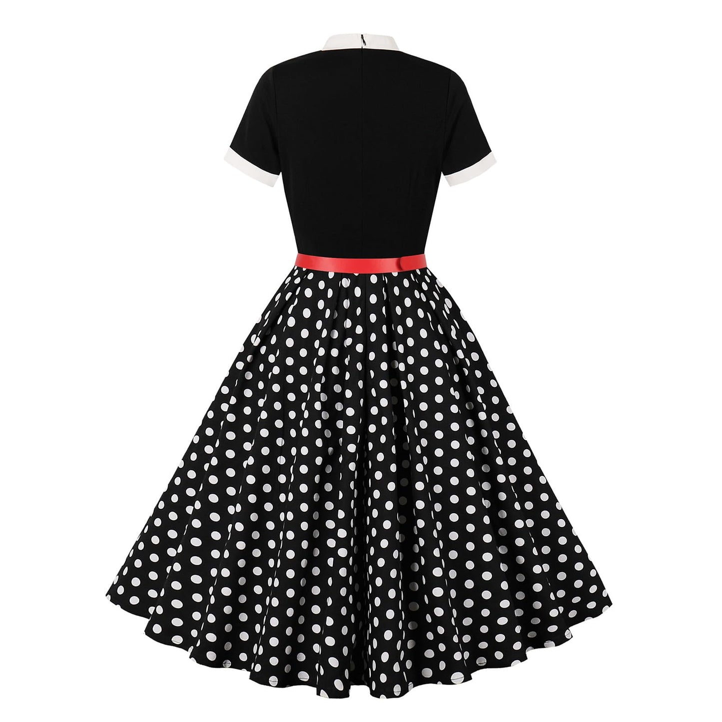 50s Style Dresses for Women Vintage Short Sleeve Tie Neck Swing Dress Midi Prom Dress with Belt