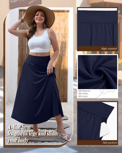 Plus Size Maxi Skirt for Curvy Women Pockets 2026 Ankle Length High Waisted Pleated Flowy a Line Summer Long Skirt