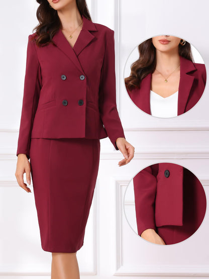 Allegra K Business Skirt Suit Set for Womens 2 Piece Long Sleeve Work Blazer Jacket Outfits Pencil Skirts Set